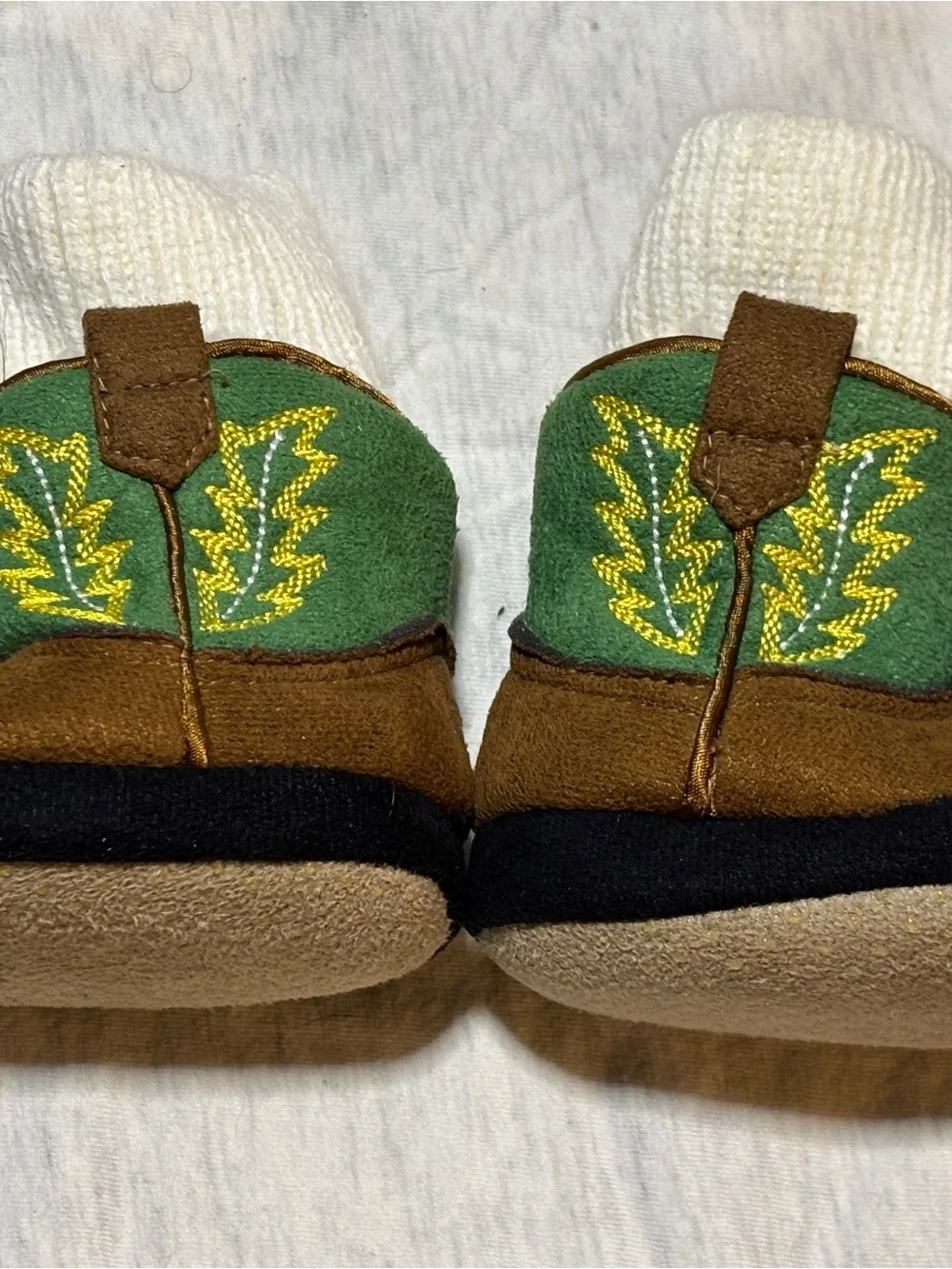 Green & Brown Embroidered Baby Booties